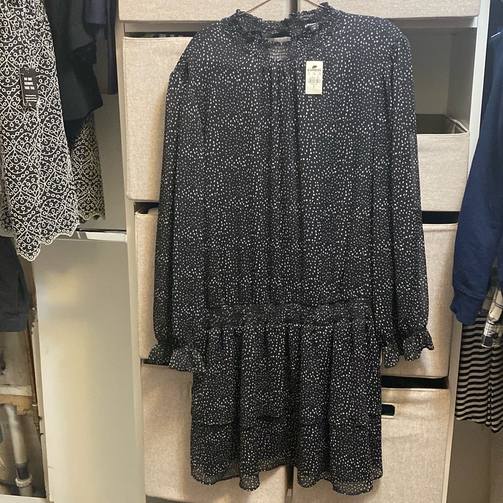 Express Black long sleeved polka dot dress